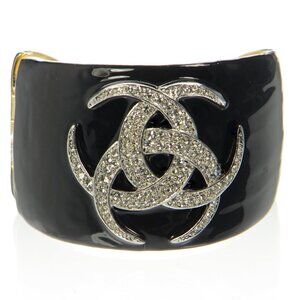 Kenneth Jay Lane KJL Black Enamel Crystal Cuff Bracelet